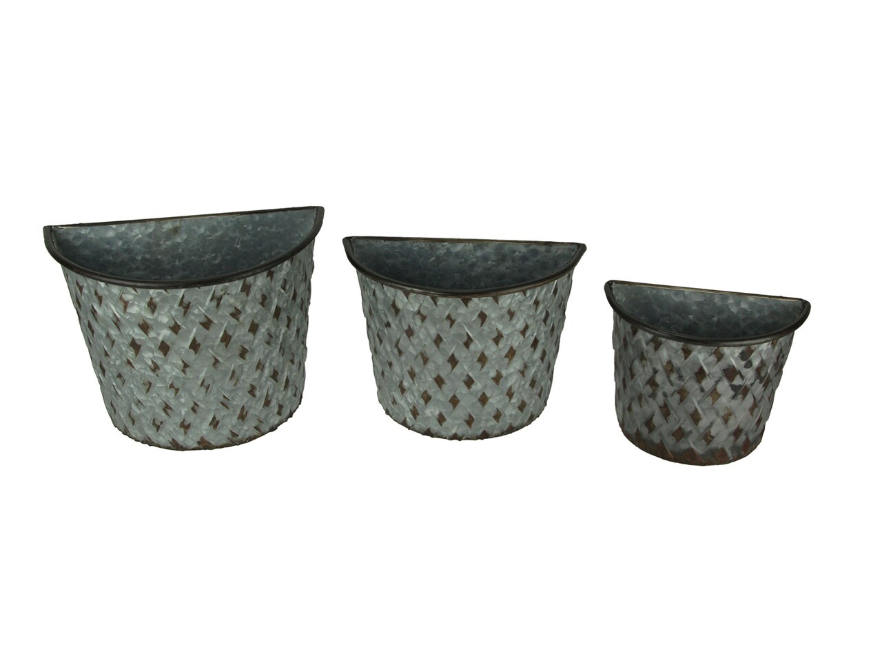 Set of 3 Galvanized Metal Wall Mounted Farmhouse Basket Planters